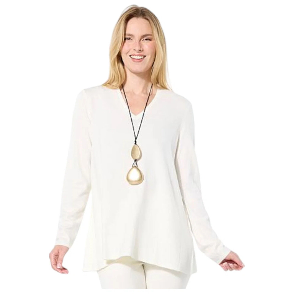 WynneLayers Women's Cashmere Butterfly V-Neck Sweater Creme - Regular